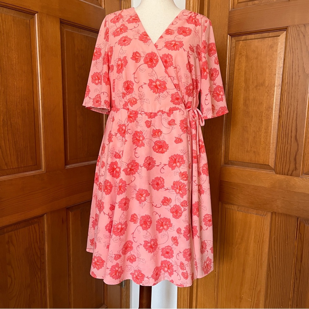Torrid Floral Peach Faux Wrap Dress
